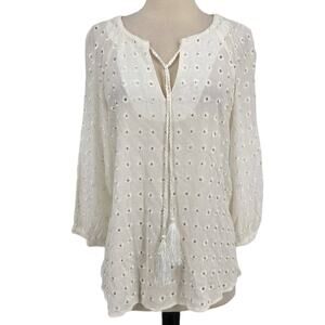 Lavender Brown Sheer Embroidered Tassel Top – Size Medium